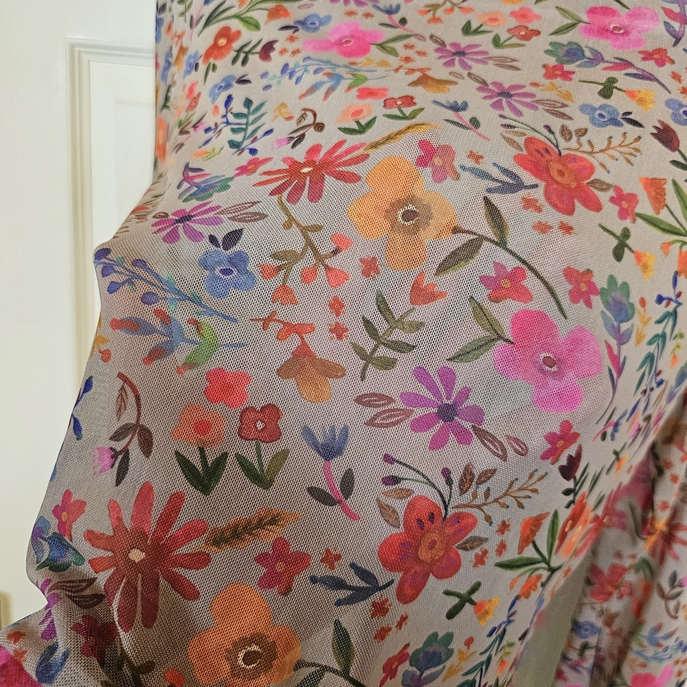 Natural Life Carina Floral Mesh Button Down Long Sleeve Collar Top - Picture 4 of 8